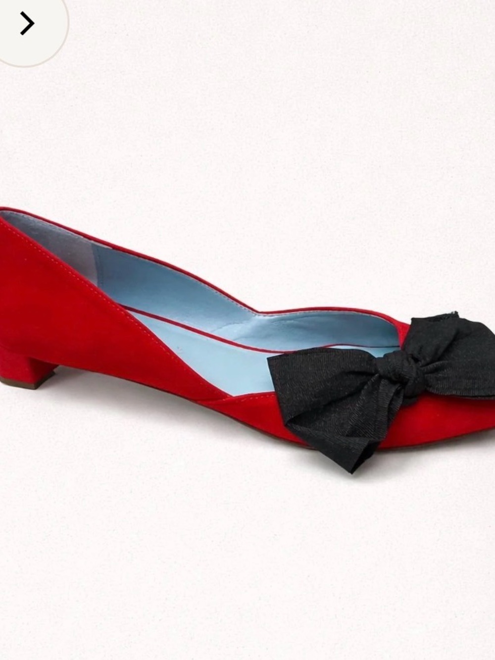 Frances Valentine Red Suede Pointed Toe Flats with Black Bow